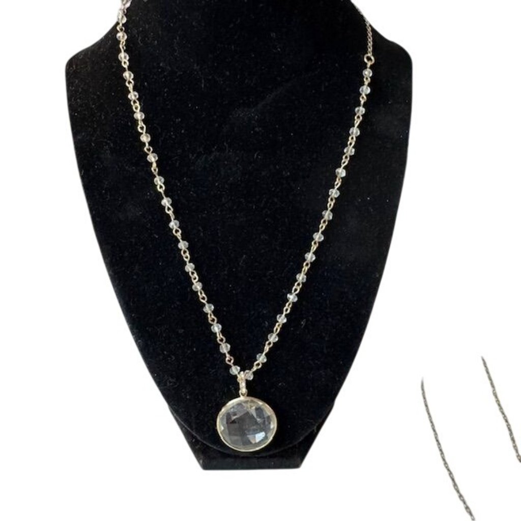 GoldTone Chain Necklace With Faceted Crystal Pendant  Lobster Clasp